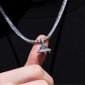 Elegant Silver UFO Pendant Necklace